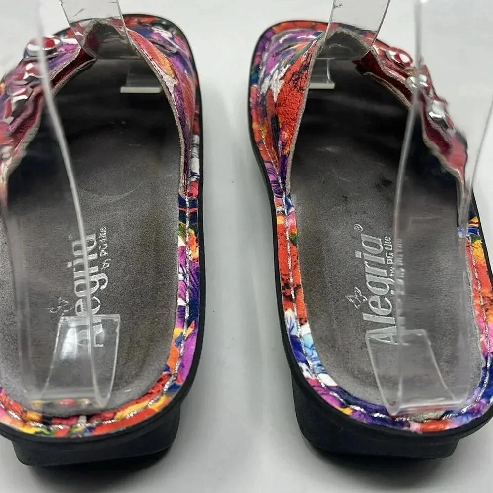 Alegría Fiona Iris Colorful Floral Leather Adjustable 3 Strap Slip-On Sandals 37